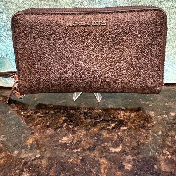 Michael Kors Women's Black Zip-Around Wallet with Logo Accents - Picture 1 of 10